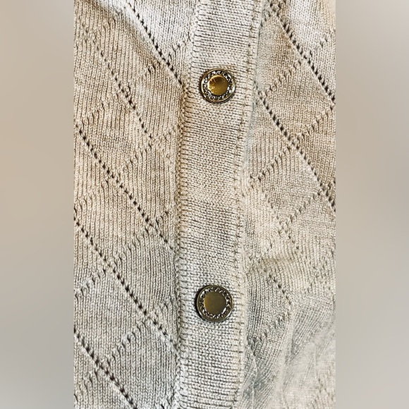 WHBM 3/4 Sleeve Beige Cardigan Sweater w/ Silver Buttons - Size S - Picture 5 of 7